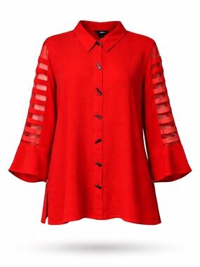 Ali Miles Striking Red Semi Sheer Arm Panels Top Women SZ 2X Edgy Bold Statement